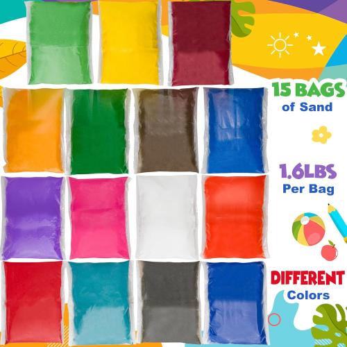 Sand Art Sand [15 Colors: 24 lbs], Colored Sands Bulk, Delightful Sands Art Fun for Crafts, Parties, Children, Nice Colorful Fun Sandy Crafts for Kids Age 3 , Non-Toxic, 15 Bags