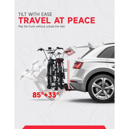 Young Bike Rack Hitch for Car - 200LB 2-Bike Rack Hitch Mount Platform Style Hitch Bike Rack，Smart Tilting & Easy Fold for Car SUV with 2 Inch Receiver，Bike Carrier Fits Up to 5-inch Fat Tire