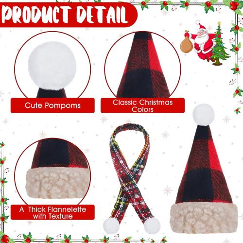 Geyoga 8 Pcs Mini Santa Hats and Scarves Decor Doll Christmas Accessories Small Gnome Hat for Craft DIY for Wine Bottle Gifts(Lovely Color,Exquisite)