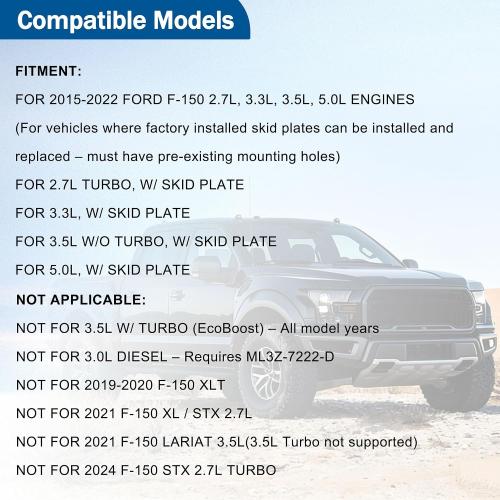 FL3Z-5D032-D Engine Splash Guard Shield Grill Compatible with Ford F-150 2.7L 3.3L 3.5L 5.0L 2015-2022 Lower Front Splash Shield Replace FL3Z-5D032-E FL3Z-5D032-A