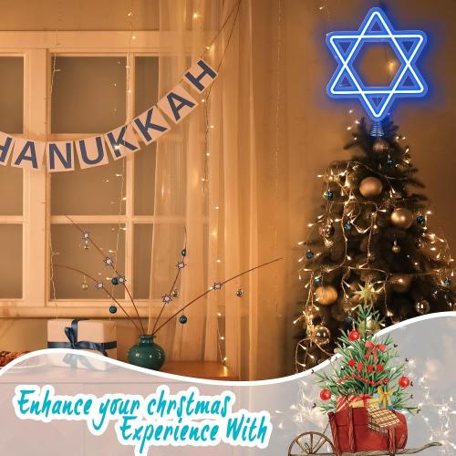 16.3 Inches Star of David Hanukkah Tree Topper Hanukkah Decorations Christmas Star Tree Topper Blue Lights USB Power Supply Suitable for Diwali Birthdays Weddings Parties Christmas Tree
