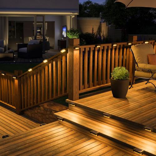 Set of 16 Color Black Solar Deck Lights Outdoor 16 Packs, LED Solar Step Light Waterproof, Solar Powered Fence Lighting Warm White for Stairs Yard Garden Patio Pathway Railing