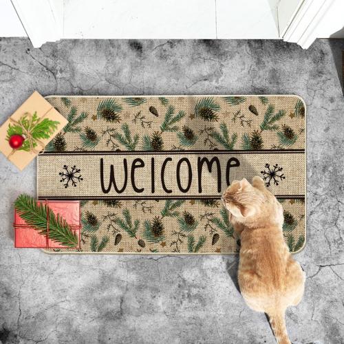 Artoid Mode Xmas Pinecone Star Welcome Christmas Doormat, Winter Low-Profile Switch Rug Home Decor Door Mat Floor Mat for Outdoor Indoor 17x29 Inch