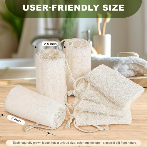 7 Pack Natural Loofah Body Scrubber Sponge, 5 Inches Organic Luffa for Exfoliating & Smooth Skin Cleansing, Ideal for Men & Women, Spa & Shower Use