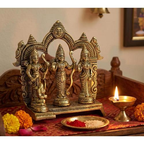 StonKraft - Brass Ram Darbar Includes Rama, Sita, Laxman, Hanuman Murti Idol Statue Figurine | 6.75 inches