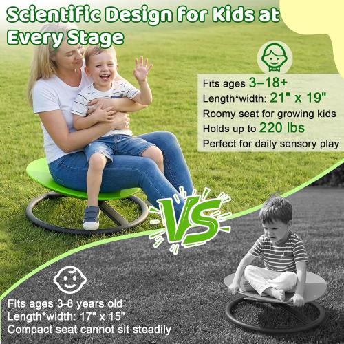 Spinning Chair for Autistic Kids - Sensory Swivel Seat with 220 lbs Weight Capacity & Non-Slip Base, Improves Balance & Coordination, Sit and Spin Sensory Toy for ADHD/Autism, Ages 3  (Green)