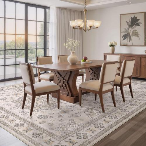 Washable Area Rugs for Living Room -9x12 Neutral Vintage Distressed Floral Farmhouse Boho Large Soft Floor Rug Indoor Non Slip Carpet for Living Room Bedroom Dining Room Office -Beige Brown