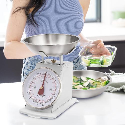 MARLIZ Small Retro Kitchen Scale 4.4Lb/2Kg with 2 Bowls White | Mechanical Dial Scale | Vintage Kitchen Scale