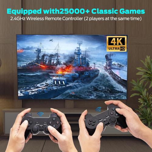 Retro Gaming Console, Retro Game Console, Wireless Retro Game Console, Plug & Play Video TV with 25000  Built-in Games, 4K HDMI Output, and 2.4GHz Wireless Controller, 9 Classic Emulators, Black