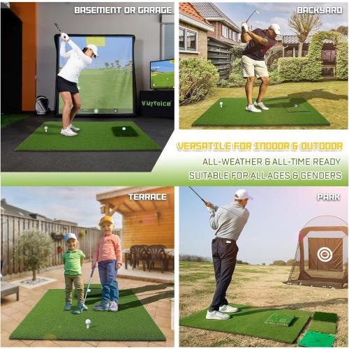 MyVoice Pro Large Golf Mat – Premium Thickened Golf Hitting Mat with Interchangeable Inserts for Driving, Chipping, and Swing Practice – Realistic Grass Texture for Enhanced Golf Training