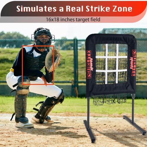 Heavy-Duty 9 Hole Pitching Net with Strike Zone, Baseball/Softball Pitching Target, Portable Height-Adjustable Pitcher Training Equipment, Includes 4 Ground Stakes and 2 Sandbags