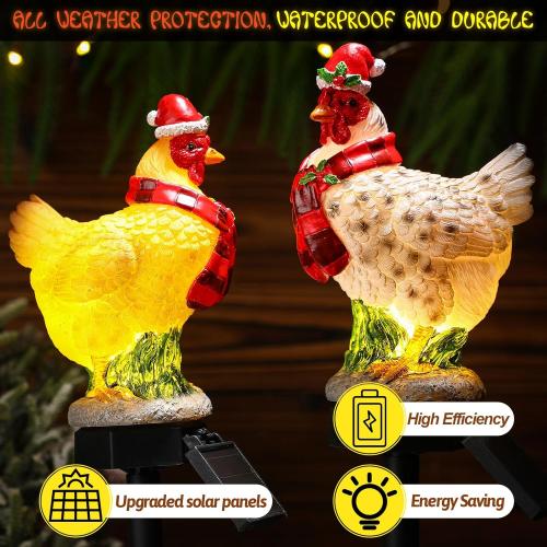 2 Pack Christmas Chicken Solar Light with Stake Outdoor Waterproof Chicken Statue Solar Light for Winter Home Patio Garden Yard Lawn Pathway Walkway Xmas Outdoor Decoration