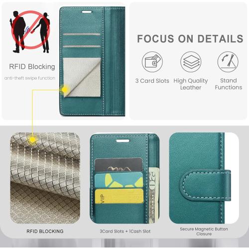 Wallet Case for Samsung Galaxy A35, RFID Blocking Credit Card Holder, PU Leather Folio Flip Kickstand Protective Shockproof Cover for Galaxy A35 (Blue-Green)