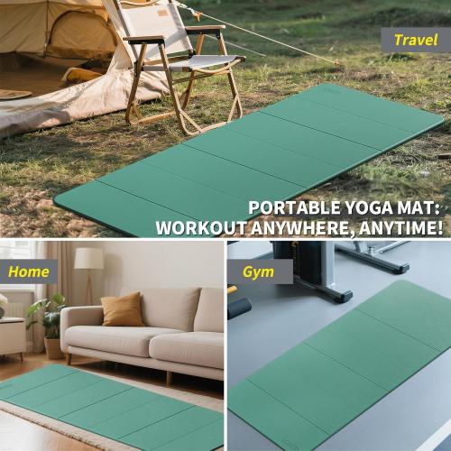 Foldable Yoga Mat Extra Thick & Large (74 x 31.5 x 0.32), Double-Sided Non Slip & Lightweight Fitness Mat, 8mm Thick Wide Exercise Mats for Woman Man Kids, Portable Workout Mats for Travel, Studio or Home Use