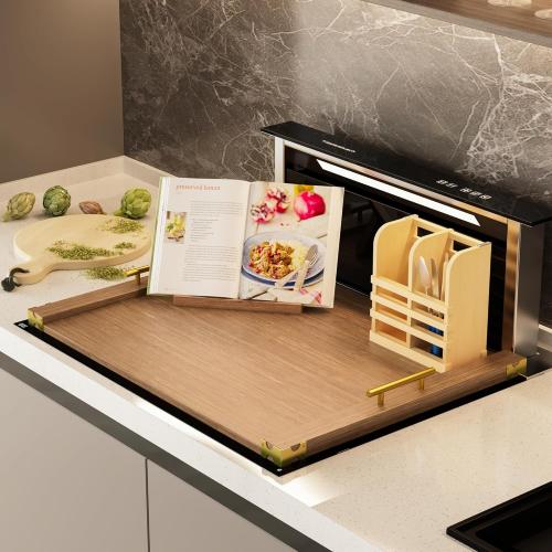 Noodle Board Stove Cover for Gas Stovetop, Bamboo Stove Top Covers for Electric Stove and Gas Burners with Handles Kitchen Sink Cover for Counter Space Decorative Serving Tray Walnut (29.53x22.05)