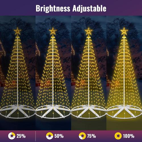 8FT Lighted Outdoor Christmas Tree Smart App Control, 388 LEDs RGB Chirstmas Cone Tree Lights Music Sync, DIY Prelit Christmas Tree Lightshow, Magical Xmas String Lights Timer Remote for Yard Decor