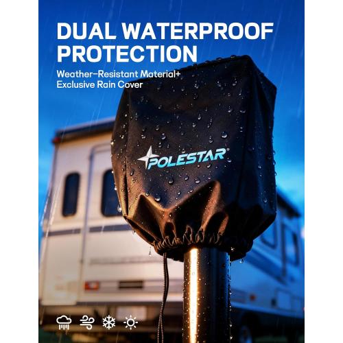 POLESTAR Electric Trailer Jack, 5000lbs Electric Power A-Frame Tongue Jack with Waterproof Protective Cover & LED Light for Travel Trailer Camper, RV, 12V DC with Hard Wiring, 9-27 Lift