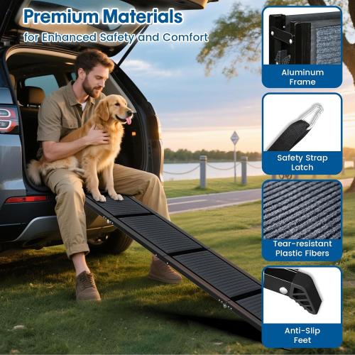 HBTower 63 Long & 17.3 Wide Folding Dog Ramp for Car, SUV & Truck – Portable Pet Ramp with Non-Slip Surface, Extra Wide Steps for Large Dogs Up to 250LBS