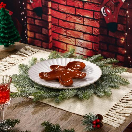 Christmas Placemats Set of 6 Round Greenery Place Mats Xmas Circular Artificial Wreath Dining Table Decor Winter Fake Plants Branches Mats for Kitchen Accessories (Norfolk and Powder Snow)
