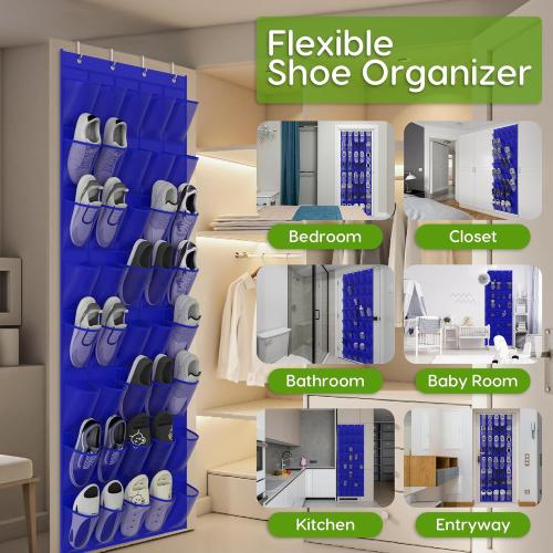 Unjumbly Over the Door Shoe Organizer with 40 Large Breathable Mesh Pockets, Space Saving Shoe Holder, Hanging Shoe Rack for Entryway Bedroom Closet Storage (Navy Blue, 40 Pockets)
