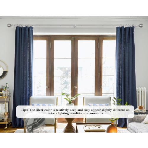 KAMANINA 2 Pack Curtain Rods 32 to 58 Inch (2.6-4.8ft), 7/8 Inch Single Heavy Duty Curtain Rods for Windows Adjustable Decorative Drapery Rod with Round Finials, Antique Silver