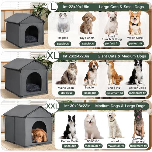 Large Dog House Soft Indoor (Int 30x28x23in/Ext 31x30x31in) w/Soft Cushion | Oxford Fabric, More Stable Frame, Thickened Roof, Ideal for Labrador, Husky, Samoyed, Golden Retriever, German Shepherd