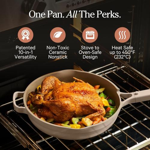 Our Place Large Always Pan | 12.5 Ceramic Pan with Modular Lid & Beechwood Spatula | Patented 10-in-1 Nonstick, Non-Toxic Cookware Made Without PFAS | Induction & Oven-Safe up to 450°F | Steam