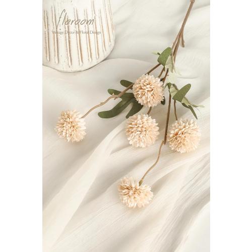 Floroom 6pcs Beige Faux Silk Mums Artificial Flowers, Bulk Fake Small Mini Chrysanthemums with Stems for DIY Champagne Wedding Centerpieces Floral Arrangements Vase Fillers Home Decorations
