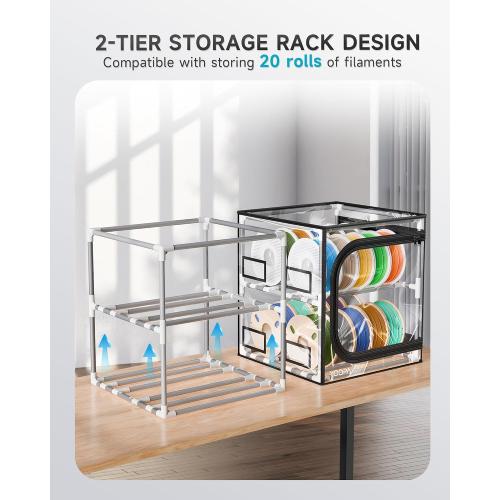 YOOPAI 3D Printer Filament Storage Box – 2 Tier Filament Storage Rack with Transparent Cover, Holds Up to 24 Rolls 1KG – 3D Filament Storage Organizer for Home, Workshop & Studio