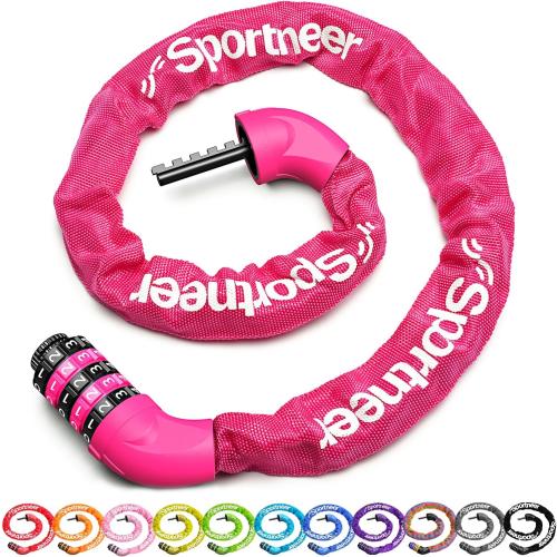 Sportneer Bike Lock: 5 Digit Combination High Security Anti Theft Bike Chain Lock - 3.2/3.6/4ft Heavy Duty Keyless Bicycle Lock for Bike, Motorcycle, Scooter, Door & Gate - 4/6mm Thick, Easy to Use