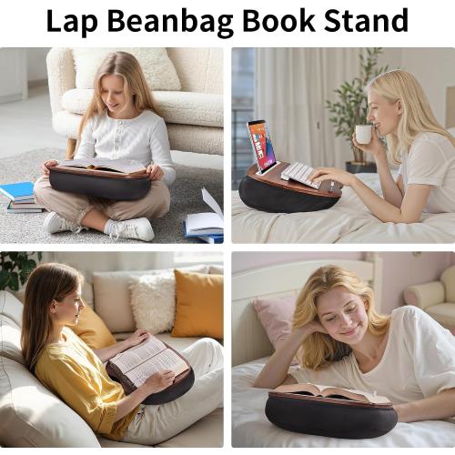 JARLINK Lap Beanbag Book Stand, Hands-Free Reading Pillow Stand for Neck Support, Comfortable Beanbag Book Holder for Bed, Sofa, Dorm Room, Travel (Muted Gray)