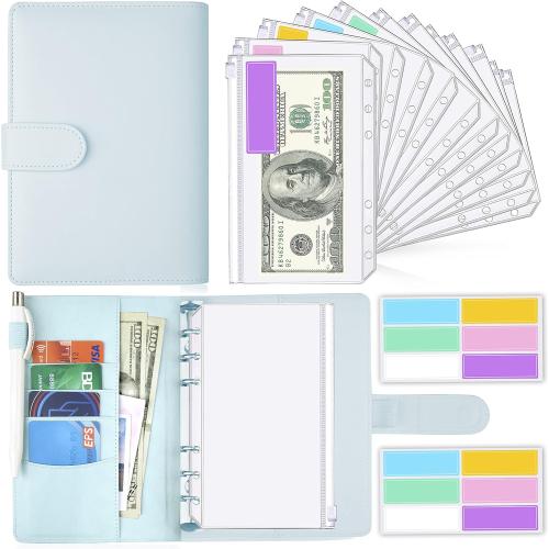 Saveyon Blue A6 Binder & 12 Clear Envelopes, Cash Envelope Binder for Budgeting, Mini Cash Envelope Wallet, Budget Envelopes for Cash System, Practical Organizer for Personal Cash Flow Management