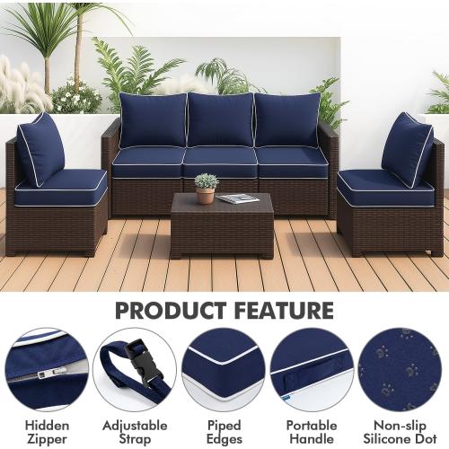 MIULEE Outdoor Seat Cushion Set Navy Blue 24 x 24 x 4 Inch Waterproof & Fade Resistant Deep Seat and Back Patio Furniture Cushions with Handle and Adjustable Straps Cushions for Chair Couch SET OF 3