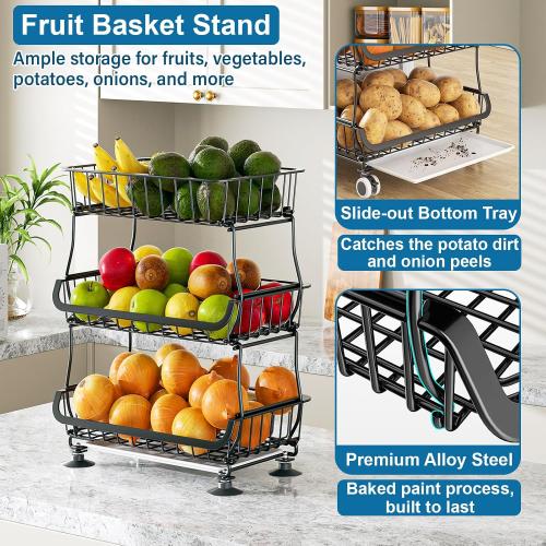 OKZEST 3-Tier Rolling Pantry Floor Organizers and Storage Cart with Wheels