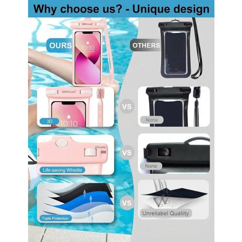 wellhouse 3D Waterproof Phone Pouch with Lanyard,Premium TPU100FT Deep Waterproof Phone Case for iPhone 17 16 15 14 13 12 Pro Max XS Samsung,Snorkeling, Surfing, Kayaking,Skiing,Hot Springs