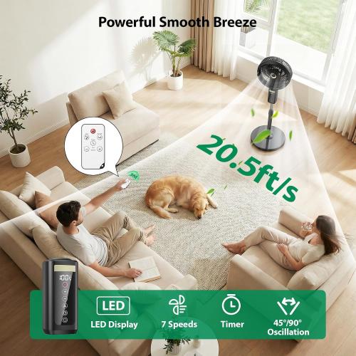 Ausic Outdoor Misting Fan for Patio, 30000mAh Rechargeable Oscillating Fan | Battery Powered Cordless Pedestal Fan, 12 Standing Fan with Remote/ Mister for Camping/Backyard