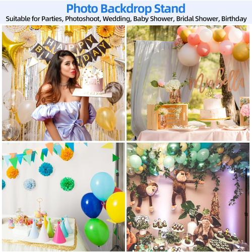 Size 10x7ft ( Hemmotop Photo Backdrop Stand, WxH) Background Stand for Photoshoot, Adjustable Backdrops Support kit with Carry Bag for Parties, Photography, Projector Screen, Wedding, Decoration, Balloons
