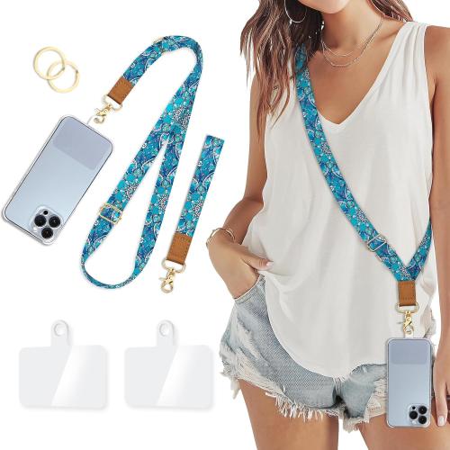 Phone Lanyard Crossbody Wrist Strap, Boho Bohemain Cell Phone Lanyards for Around the Neck Wristlet Shoulder, Adjustable Strap for Car Keys Keychain Wallet ID Badge