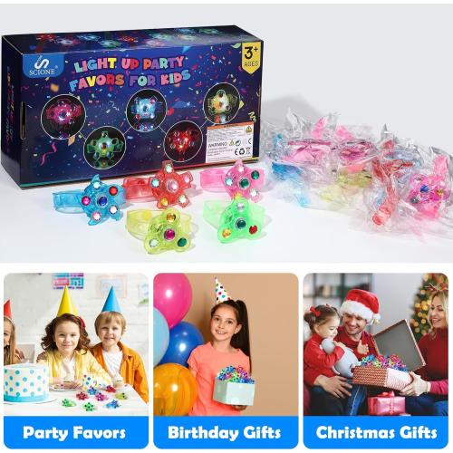 SCIONE 24 Pack LED Light Up Fidget Spinner Bracelets, Glow in The Dark Party Favors for Kids 4-8 8-12, Treasure Box Toys, Birthday Gifts, Carnival Prizes, Easter Goodie Bags Stuffers