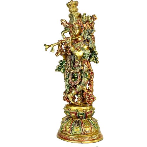 eSplanade Brass Krishna Kishan Murti Idol Statue Sculpture | Pooja Idols | Home Decor (15 Inch)