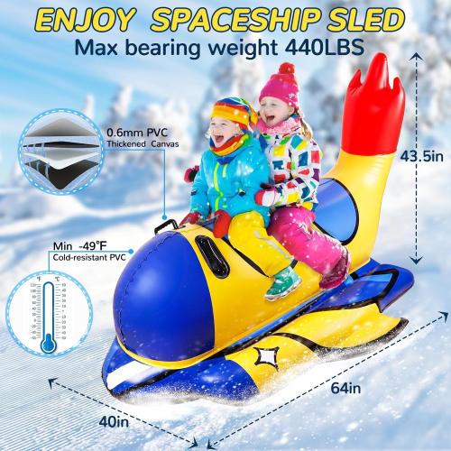 Snow Tube, 64 Inch Super Large Inflatable Spaceship Snow Sled for Kids & Adults, Cold-Resistant and Thickened Heavy Duty Snow Sled with Sturdy Handles,Great Winter Outdoor Fun Toys for Kids and Family