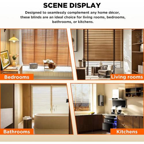 Size 22.5 x 64 Color Brown 2 Slats Wood Blinds for Indoor Windows: Solid Wooden Blackout Blinds & Shades,Black Out Privacy Horizontal Blinds for Home Bedroom Bathroom Living Room Windows and Doors 22.5 WX64 H Light Brown