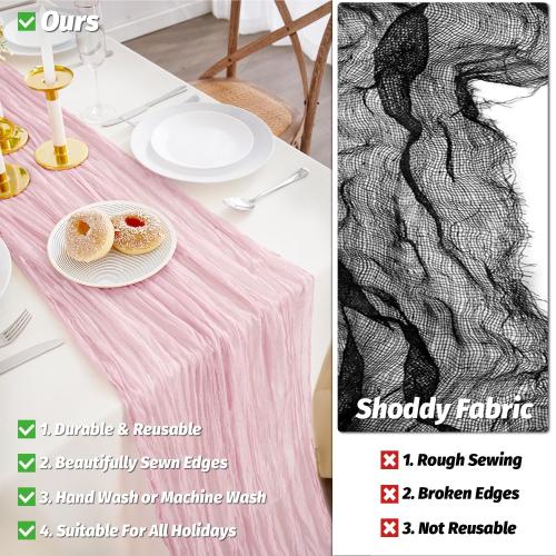 Nialnant 6 Pcs Light Pink Cheesecloth Table Runner,10Ft Pink Table Runners for Wedding Bridal Shower,Holiday Birthday Party