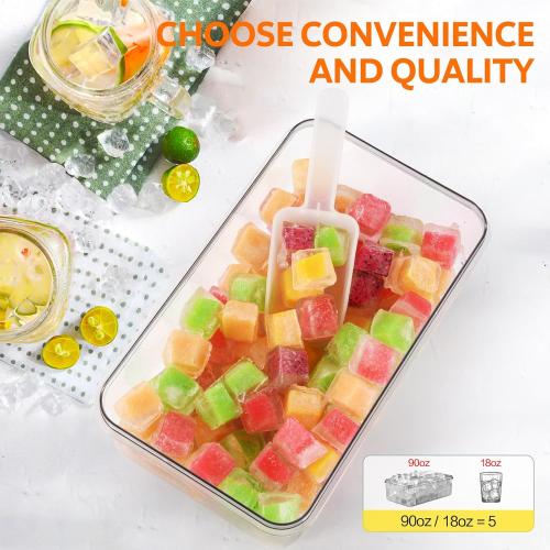 Longzon Ice Cube Tray with Lid and Bin, 56 Pcs Ice Cube Trays for Freezer, Ice Cube Mold, Ice Molds Spill-Resistant Removable Lid & Ice Scoop, Ice Mold for Whiskey Cocktail, Tea, Coffee -Blue