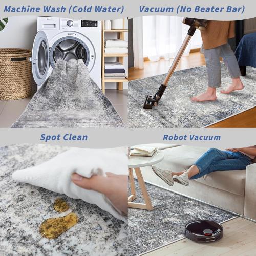 4x10 Wide Runner Rug for Hallway, Washable Non Slip Long Kitchen Rug, Soft Low Pile Carpet for Entryway Bedroom, Modern Abstract Area Rug (Blue Grey,4x10)