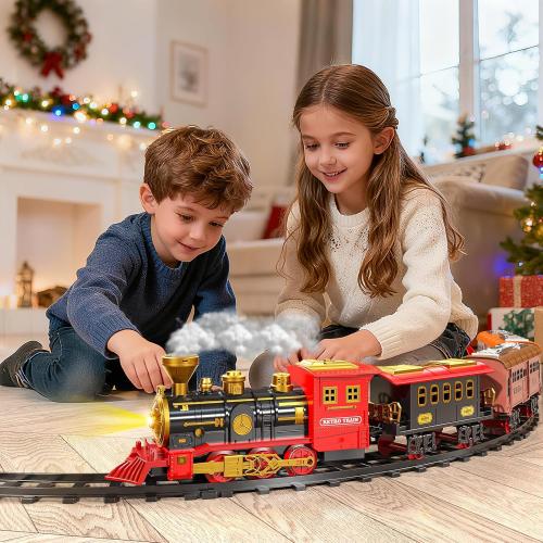 Train Set for Kids 3-5 4-7, Classic Electric Train Toys Set with Locomotive Engine, Lights & Sound Spray, Tracks for Christmas Tree, Toy Train Set for 3 4 5 6 Years Old Kids Boys Girls