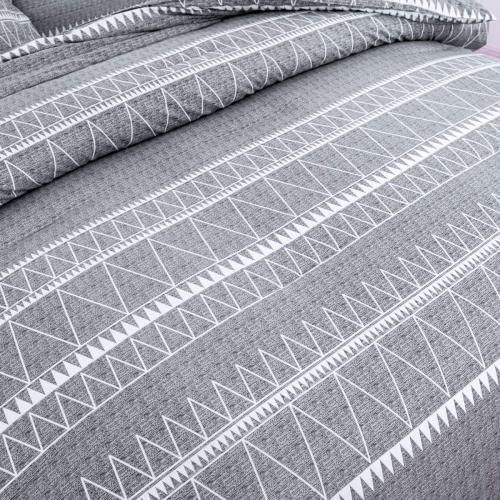 WONGS BEDDING Grey Comforter Set Queen Size, Soft Bohomian Comforter with 2 Pillowcases, Reversible Boho Striped Bedding Set Queen for All Season (90x 90)