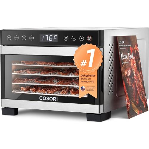 COSORI Food Dehydrator for Jerky, 176°F Temperature Control, 5 Stainless Steel Trays Dryer Machine, 4 Presets, 48H Timer, for Dog Treats, Meat, Fruit, Veggies, Snacks, Recipe Book Included