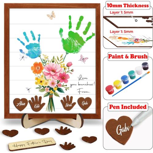 12 DIY Handprint Kit with Non-Toxic Paints, Mothers Day Father's Day Art Craft Family Keepsake Wooden Frame, Birthday Gifts for Mum, Daddy, Grandparents, Nana, Mimi from Daughter Son HF279