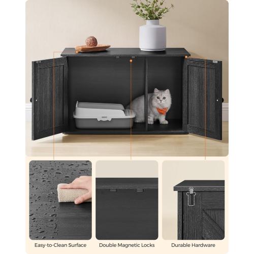 Feandrea Cat Litter Box Enclosure, Litter Box Furniture Hidden with Removable Divider, Indoor Cat House, End Table, 31.5 x 20.9 x 19.7 Inches, Ink Black UPCL002B01